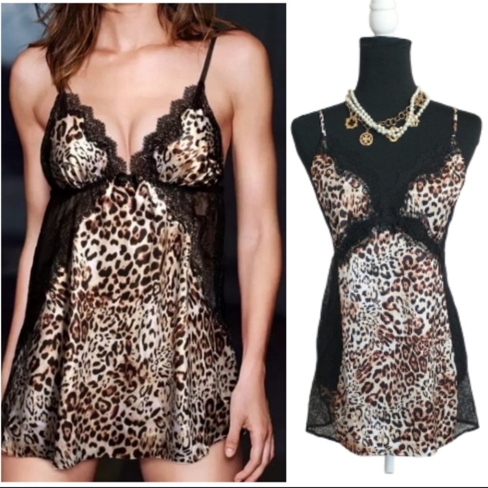 Victoria's Secret Leopard Print Chemise with Black Lace. Size/M